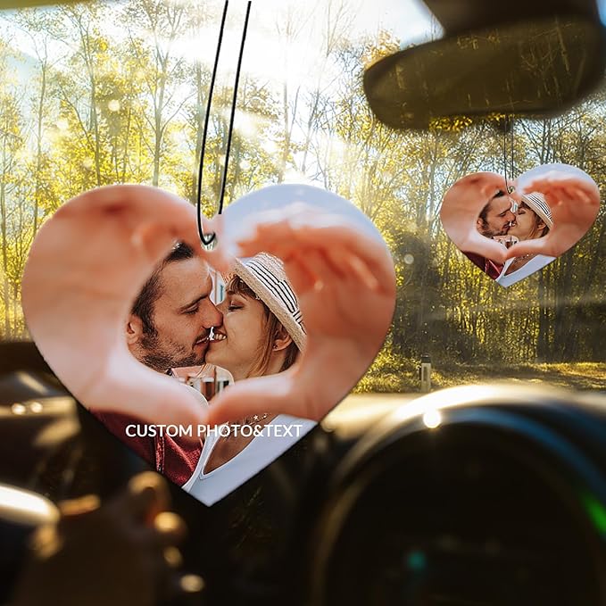 Custom Air Fresheners with Picture,Double-sided Custom Photo Air Freshener,Personalized Car Mirror Decor Hanging,Car Hanging Ornament (Heart)