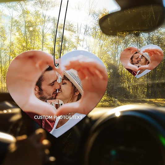 Custom Air Fresheners with Picture,Double-sided Custom Photo Air Freshener,Personalized Car Mirror Decor Hanging,Car Hanging Ornament (Heart)