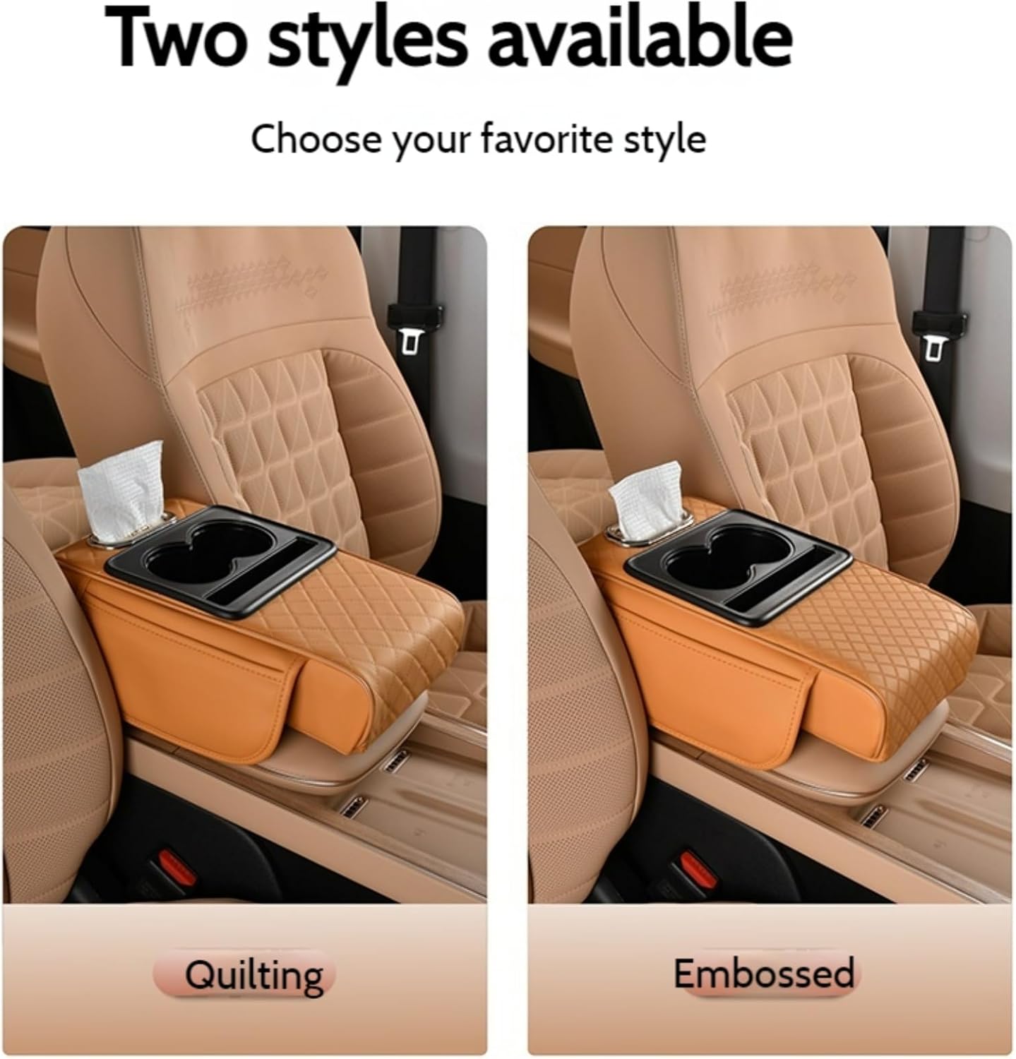 Car Center Console Cover Booster Multifunctional Car Center Console Cushion Pad with Cup Holder & Tissue Box & Side Pockets Arm Rest Cover for Car, Embossed, Black-red