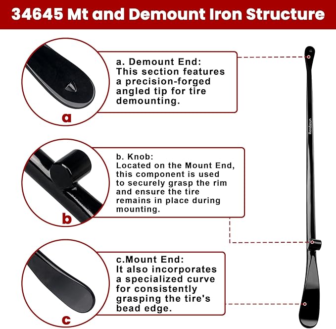 2PCS Tire Bar, 34645 Tire Mount and Demount Iron 37In, 3/4 in | 33220 Mt and Demount Spoon 30 in, 11/16 in, Tire Irons Heavy Duty Used for Off-Road Vehicle, Bus, Cars, Tractor Tubeless Truck Tires…