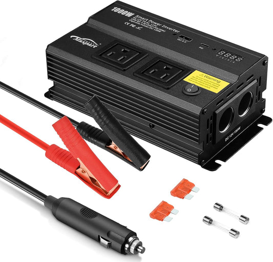 1000W Inverter for Car Power Inverters,12v DC to 110v AC Converter with 3.0 A USB Type-C Outlets, 12 Volt Inverter Car Cigarette Lighter Battery Inverter for Vehicles, Power Inversor 1000 Watts Black