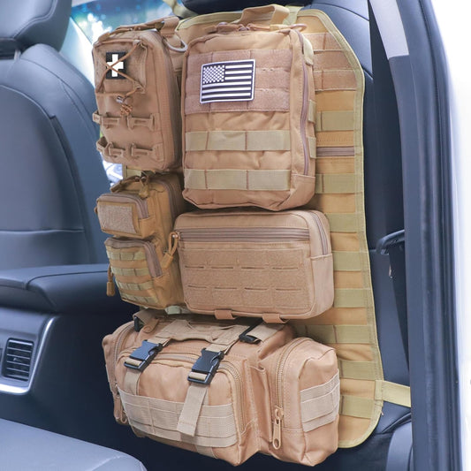 Universal Tactical Seat Back Organizer Vehicle Molle Panel Organizer Storage Bag with 5 Detachable Molle Pouch for All Vehicel Such as Jeep,Truck,SUV, Car, Ford,Chevy etc