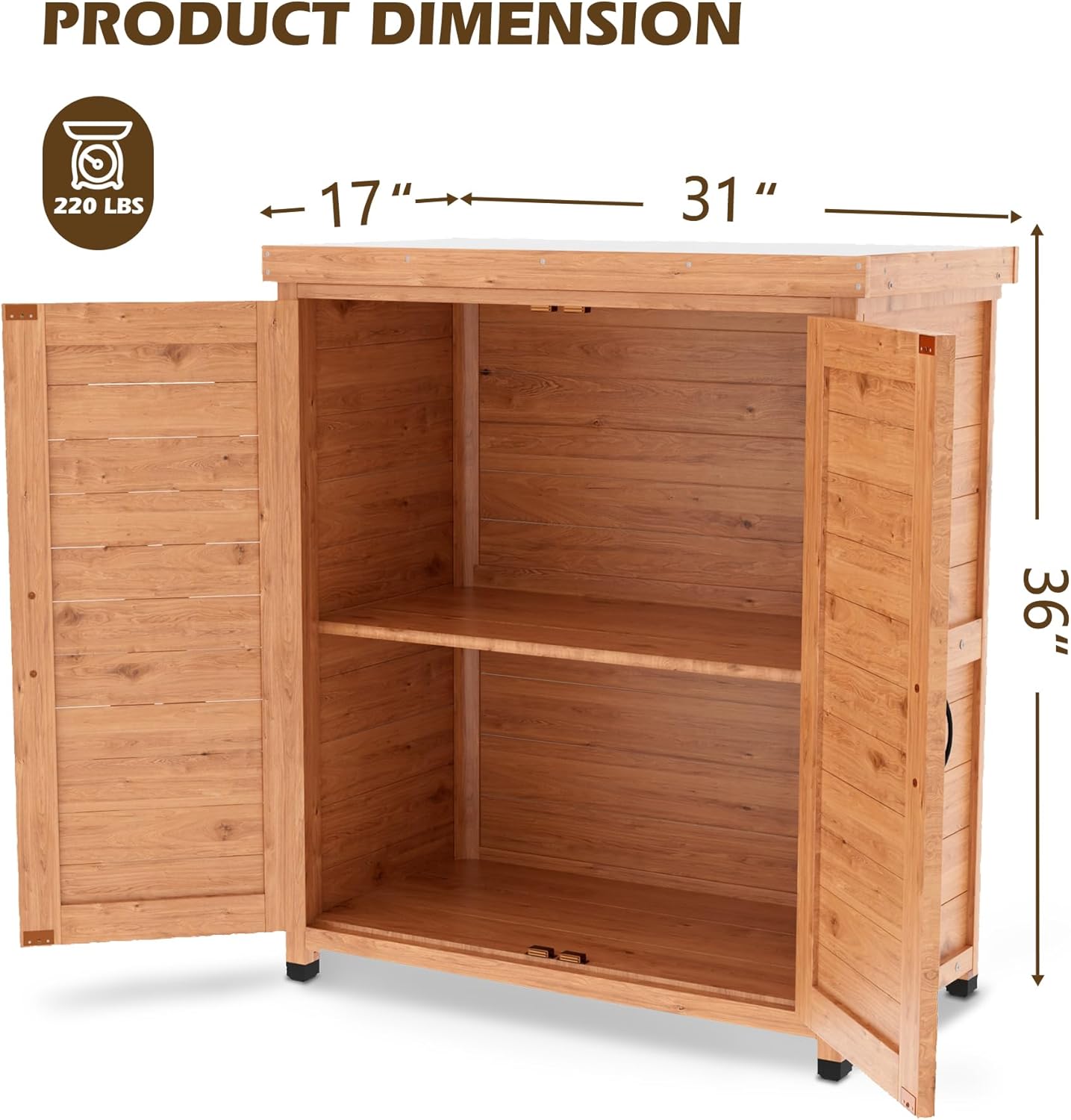 Outdoor Storage Shed Waterproof, Potting Shed with Storage Cabinet and Metal Table Top for Backyard Garden Patio, Outdoor Work Station Table, Light Brown