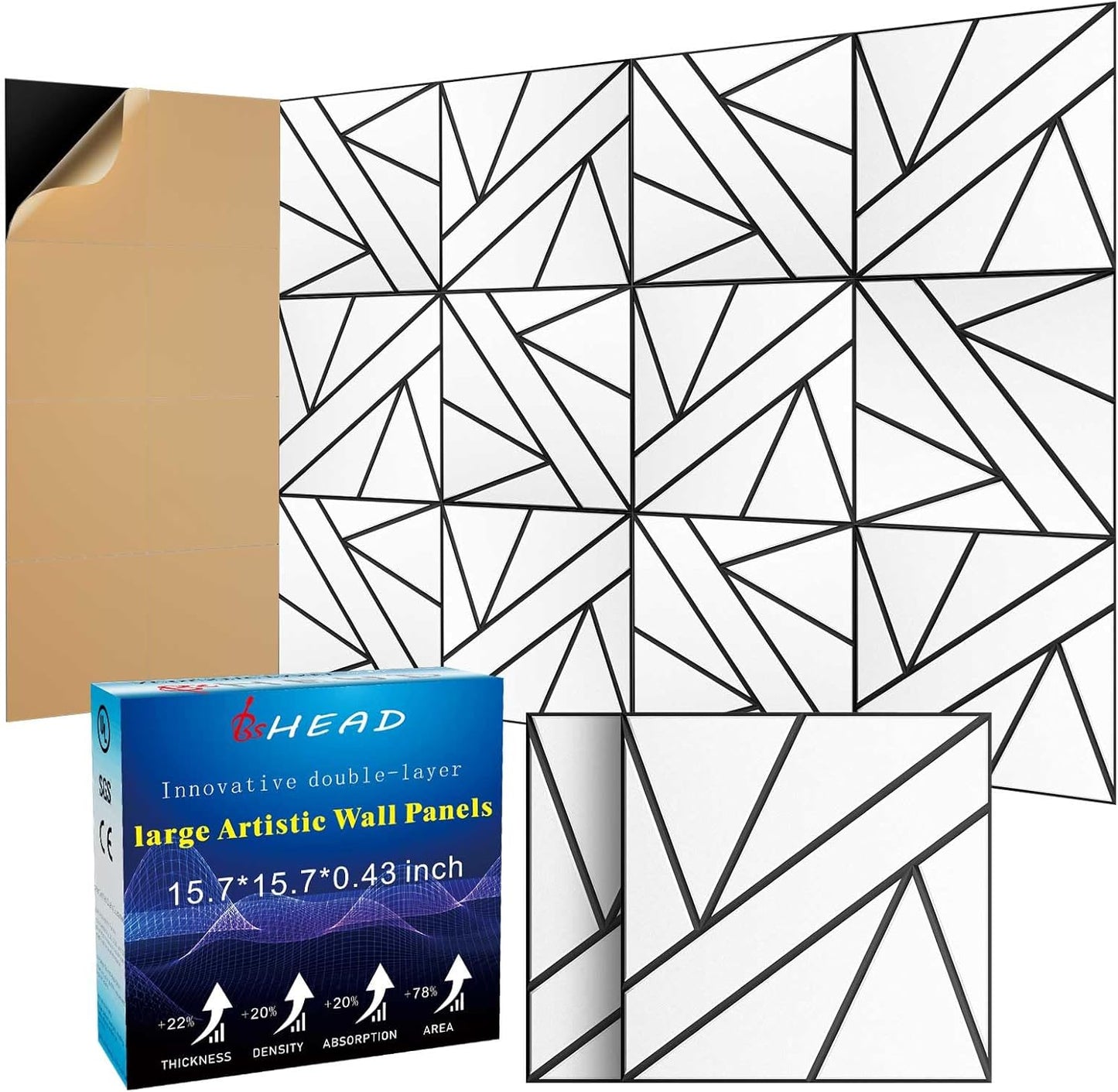 8 Pack 2-Layer Soundproof Wall Panels, 12 x 12 x 0.43 in Sound Proof FoamPanels for Walls, 1.2lb/ft* High Density, Thicker 0.43 in, 3D AcousticPanels,Artistic Noise Dampening Panels White&Black