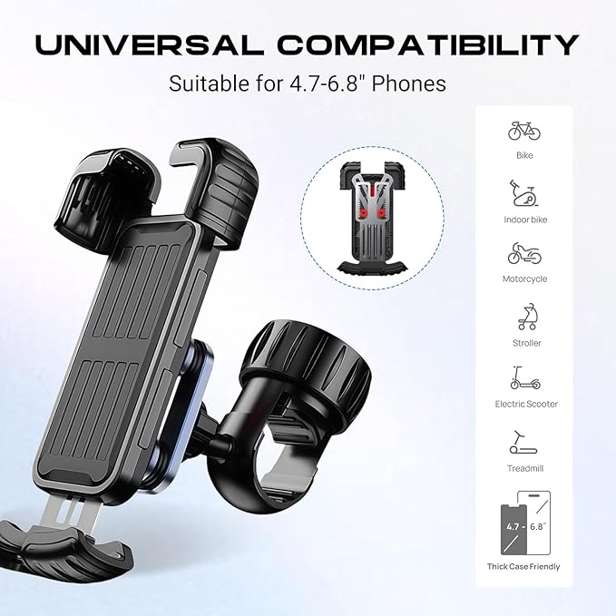 ADDMOTOR Motorcycle Phone Holder, Bike Handlebar Phone Mount, Quick Install Electric Bike Motorcycle Accessories, Anti-Shake Phone Clip for iPhone 16/15/14/13 Pro Max, 4.7-6.8" Phones, Sliver