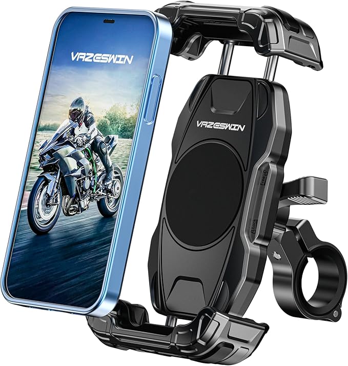 Motorcycle Phone Mount [Secure Lock] One-Handed Operation Motorcycle Cellphone Holder, Bicycle Scooter Handlebar Clamp, Bike Phone Mount with Aluminum Alloy Base Fit for 5.4"-7.2" Smartphone