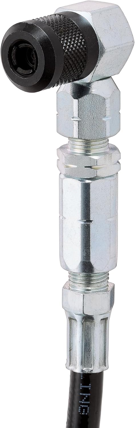 Slippery Pete 90 Degree Grease Gun Coupler - 18 Inch Flex Hose, Threaded Connection, Swivel Head, Grease Gun Fittings Compatible, 31mm Length Head for DIY Mechanics, Garage and Auto Mechanics