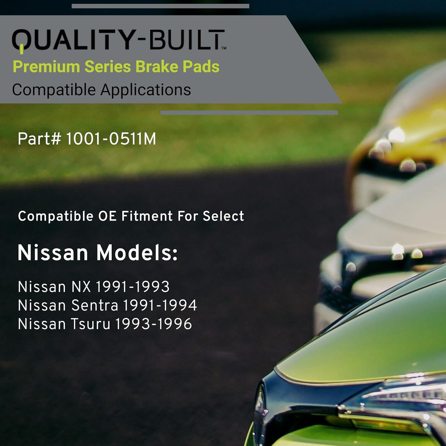 Premium Semi-Metallic Rear Brake Pads (1001-0511M) Replacement for Nissan NX 1993-1991, Sentra 1994-1991, Tsuru 1996-1993