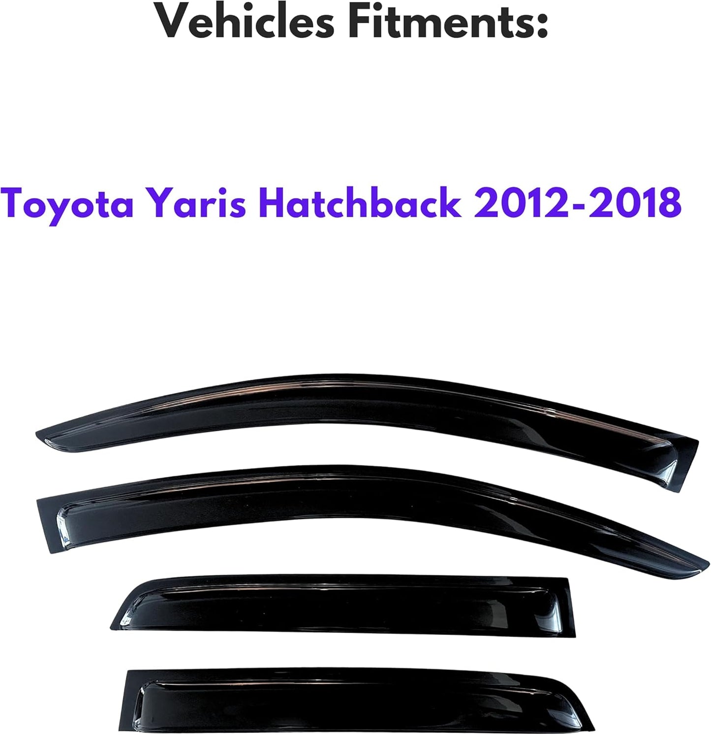 KPY Window Visor Compatible with Toyota Yaris Hatchback 2012-2018, 4PC Rain Guard Side Window Vent Deflectors Tape-On Style, 2012 2013 2014 2015 2016 2017 2018