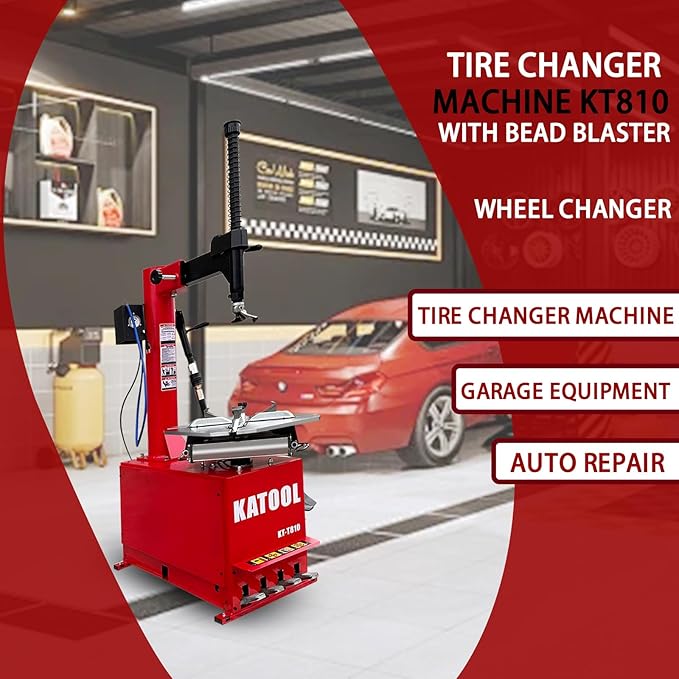 KATOOL 2.0HP Bead Blaster 24" Clamping Tire Changer Machine with 4 Aluminum Pedal KT810 Wheel Changer Tire Changer Machine Garage Equipment Auto Repair