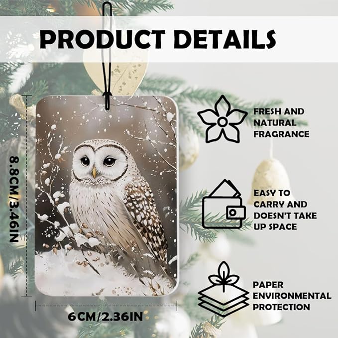 Winter Christmas Animal Car Air Freshener 3 Pcs, Rustic Winter Snowy Forest Bird Reindeer Owl Air Freshener Hanging Decor for Cars Closet Drawer Books Accessories Gifts