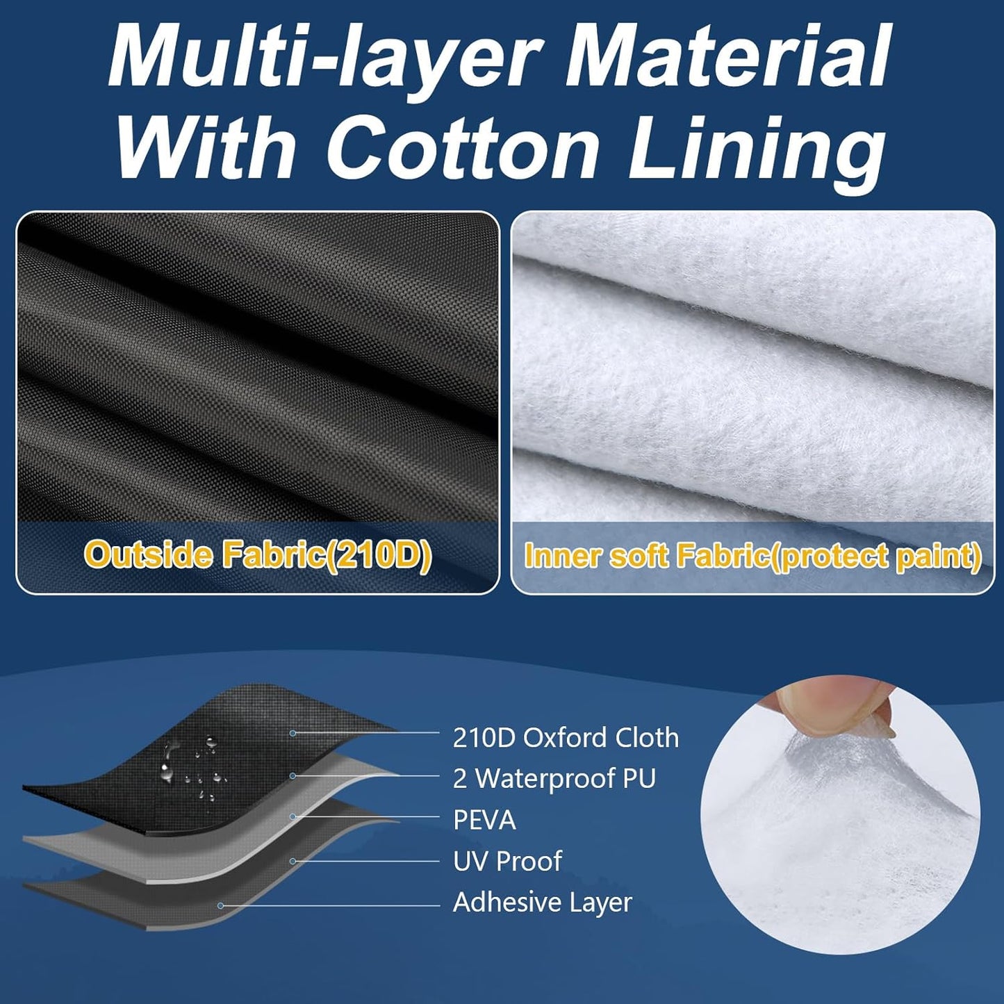 QUNSUNUS 6 Layer Car Cover for C3 Corvette 1968-1982 Waterproof All Weather Windproof for Corvette Car Cover Hail Protection with Zipper