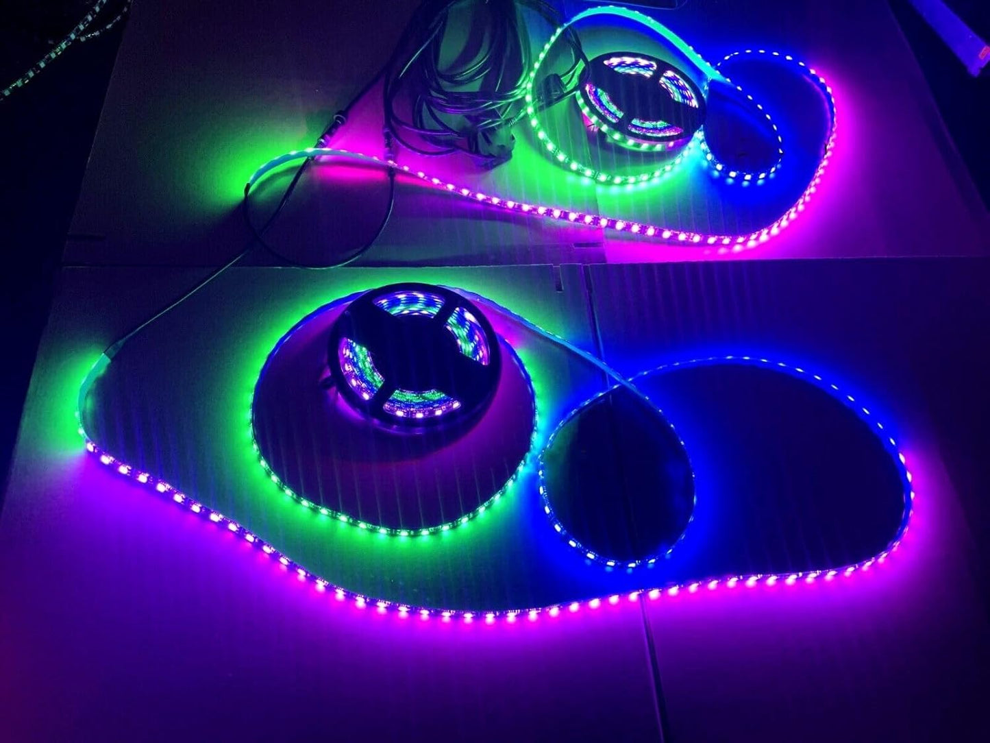 Black Out Full Tinted Smoked LEDs x4PCS 5FT 1.4Meters 60" RGB Dream Color Chasing IP65 Light Strips for Car Truck Slingshot Golf Cart Vehicle Underbody Wheel Hood Grille Lights Bluetooth + Remote