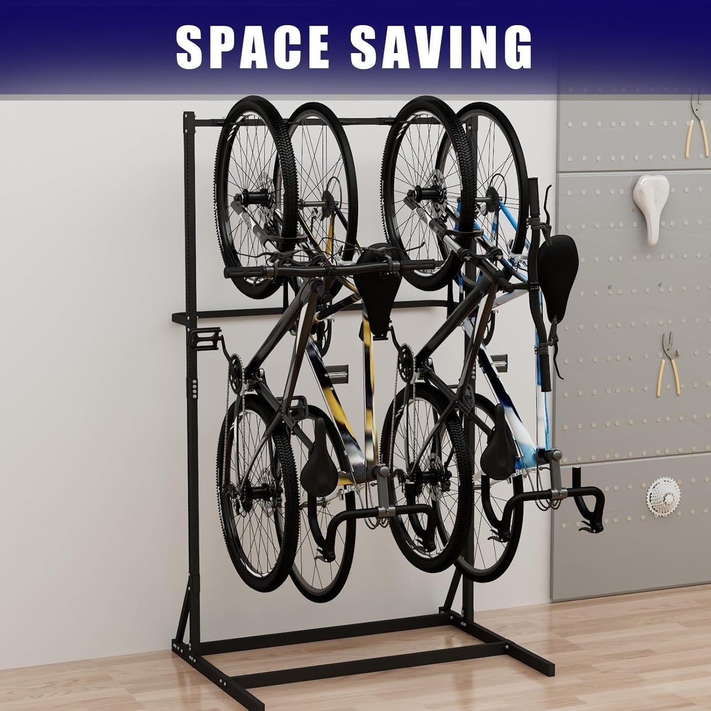 Freestanding Bike Storage Rack, Vertical Bike Holder Holds Up to 5 Bikes, Durable Solid Steel Bicycle Stand for Indoor Garage