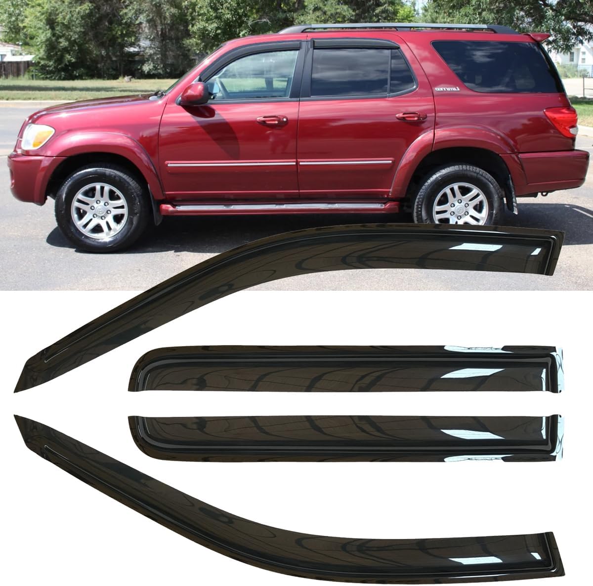 4pcs Outside Mount Style Window Rain Guards Durable Side Wind Deflectors Dark Smoke Vent Window Visors Fit For 2001-2007 Toyota Sequoia