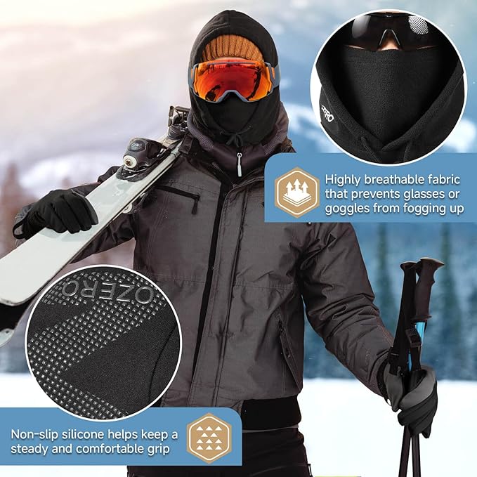 OZERO Winter Balaclava Gloves Set: Windproof Ski Mask Balaclava for Men & Women - Thermal Touchscreen Gloves for Cold Weather