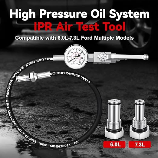 High Pressure Oil System IPR Air Test Tool Kit with Gauge, Compatible with Ford 6.0L-7.3L Powerstroke Diesel Engines