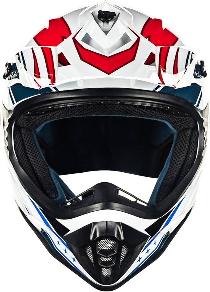 ILM Adult Dirt Bike Helmets Motocross ATV Dirtbike BMX MX Offroad Full Face Motorcycle Helmet, DOT Approved Model 128S (Red Blue, Adult-XXLarge)