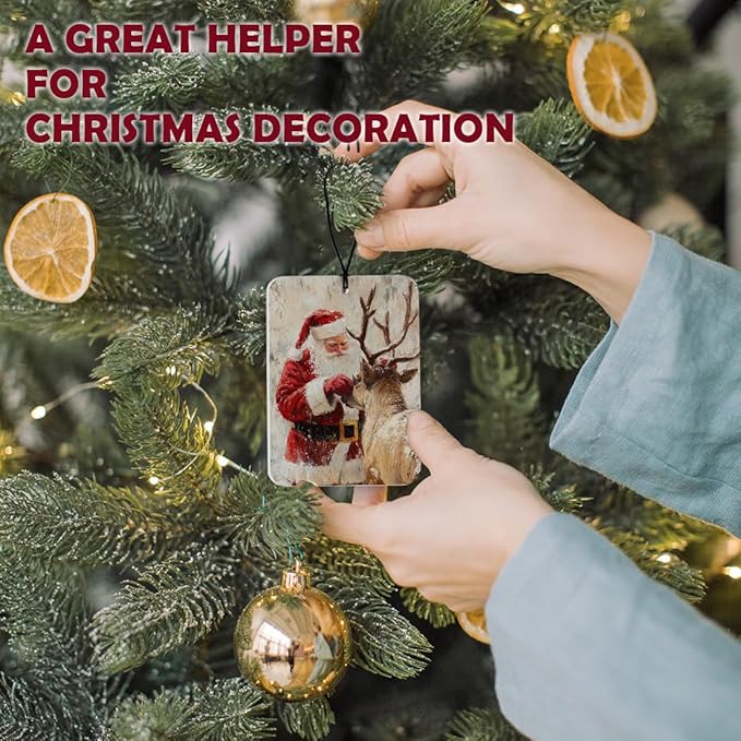 Winter Christmas Santa Car Air Freshener 3 Pcs, Vintage Christmas Santa Claus Forest Bunny Reindeer Air Freshener Hanging Decor for Cars Closet Drawer Books Accessories Gifts