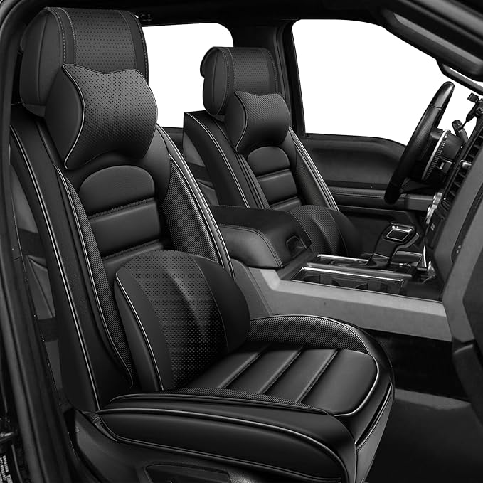 Full Set Car Seat Covers for GMC Sierra 1500/2500/3500 Denali SLT AT4 AT4X Base Seat Covers 2008-2025, Waterproof Premium Nappa Leather Seat Protectors(Luxury 5 Seats/Black)