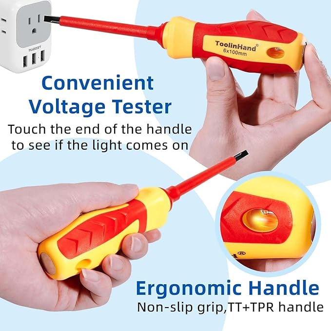 7 PCS 1000V Insulated Electrical Screwdriver Set, 3 Phillips and 4 slotted Screwdrivers, with Voltage Tester, CR-V Magnetic Tips, Professional Electrician Electrical Screwdriver Tool Set