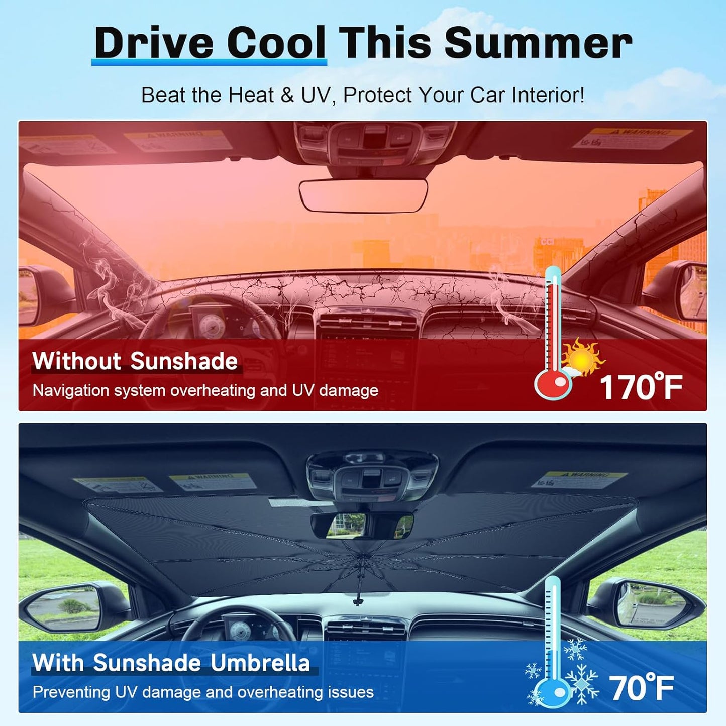 SXCY for 2022-2025 Hyundai Santa Cruz Windshield Umbrella Sunshade [Easier Foldable] for 2024 2025 Santa Cruz Accessories 2025 Santa Cruz Sunshade Umbrella 2025 Santa Cruz Windshield Umbrella Shade