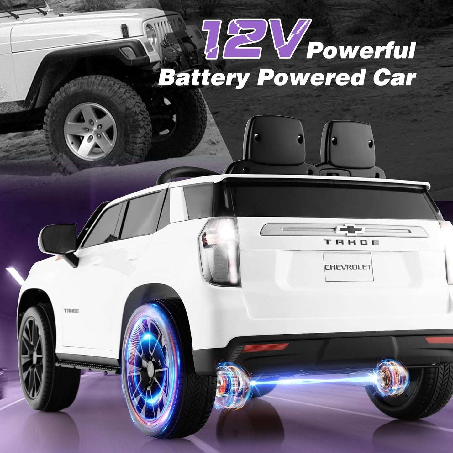 Costzon Ride on Car, 12V Licensed Chevrolet Tahoe Battery Powered Electric Vehicle w/ 2.4G Remote Control, High/Low Speed, Music, Lights, MP3/USB/FM, Spring Suspension, Electric SUV for Kids (White)