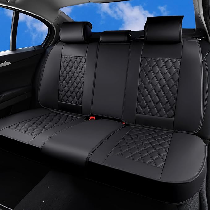 Huidasource Back Seat Cover, Split Rear Seat Cover Leather, Automotive Vehicle Car Back Seat Cover Fit for Most Cars Sedan SUV Pickup Truck, Fit for Acura Honda City Nissan (Back Row/Black)