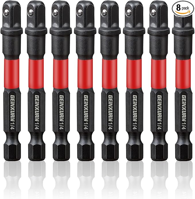 8Pcs Impact Socket Adapter Set,1/4" Drive Square, 2.5Inches Extension Bit Socket Driver Set, Adapt Your Power Drill to High Torque Impact Wrench
