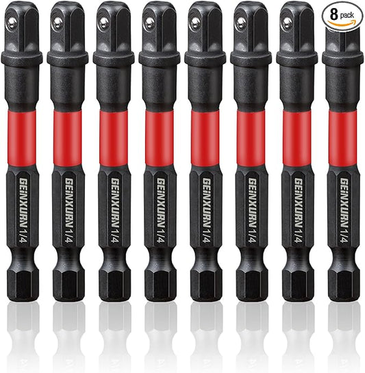 8Pcs Impact Socket Adapter Set,1/4" Drive Square, 2.5Inches Extension Bit Socket Driver Set, Adapt Your Power Drill to High Torque Impact Wrench