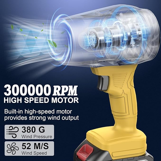 Fostex Cordless Leaf Blower, Handheld Turbo Air Blower with 2 Batteries, Lightweight & Portable, 6 Speed Modes, for Car Drying, Snow, Dust and Leaf Blowing