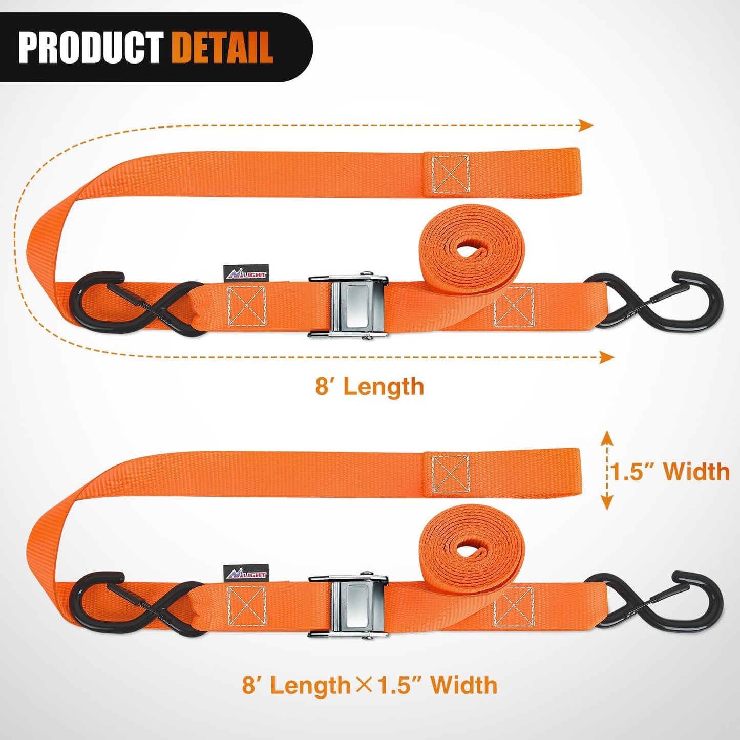 Nilight Motorcycle Tie Down Straps 1.5”×8’ Heavy Duty Cambuckle with Soft Loops Safety S-Hooks 3084Lbs Break Strength for Securing Dirtbikes ATV UTV