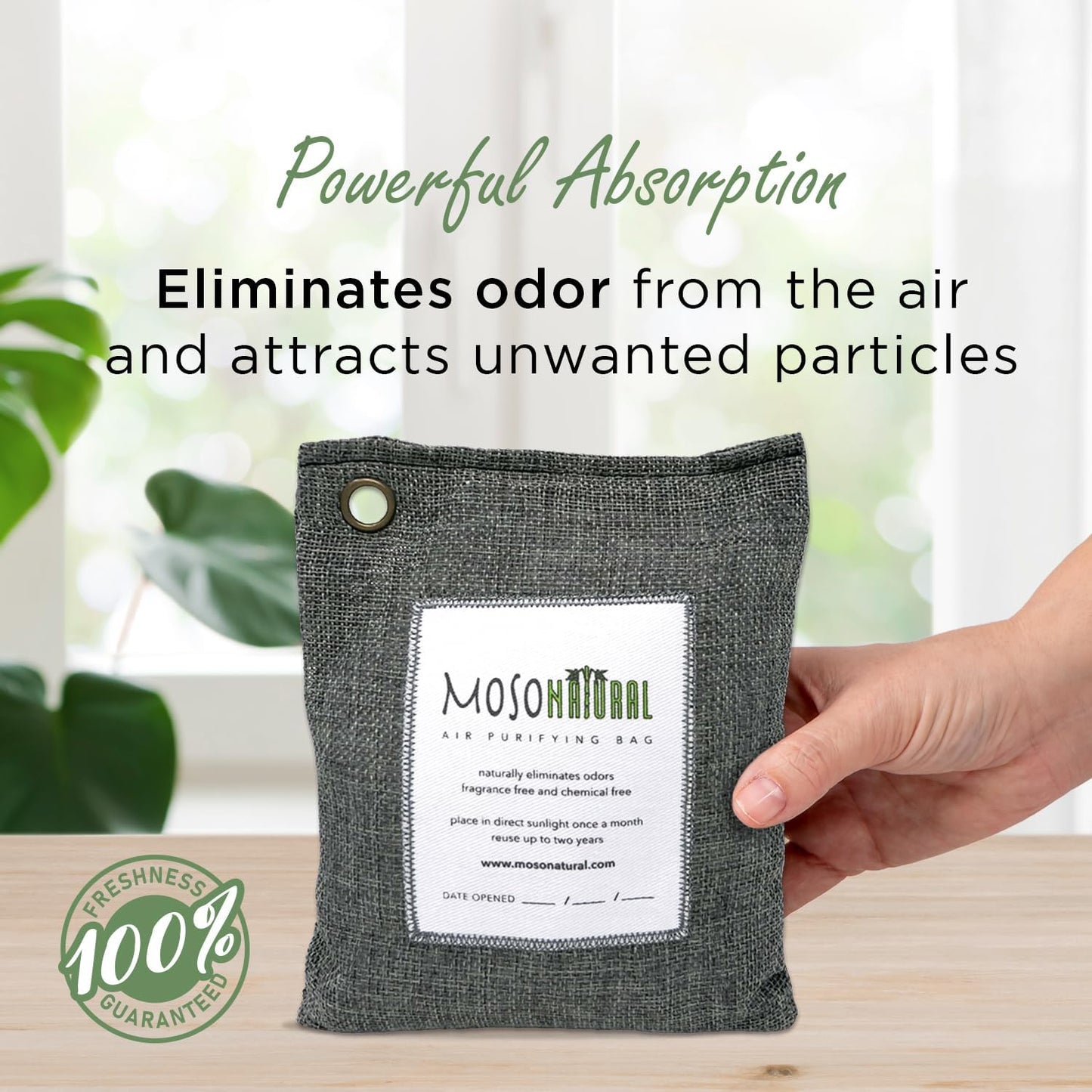 Moso Natural Air Purifying Bag 500g (2 Pack) Premium Bamboo Charcoal Odor Absorber for Home, Bedroom, Kitchen, Basement | Unscented Pet Odor Eliminator | Large Charcoal Deodorizer Bag Covers 250sqft