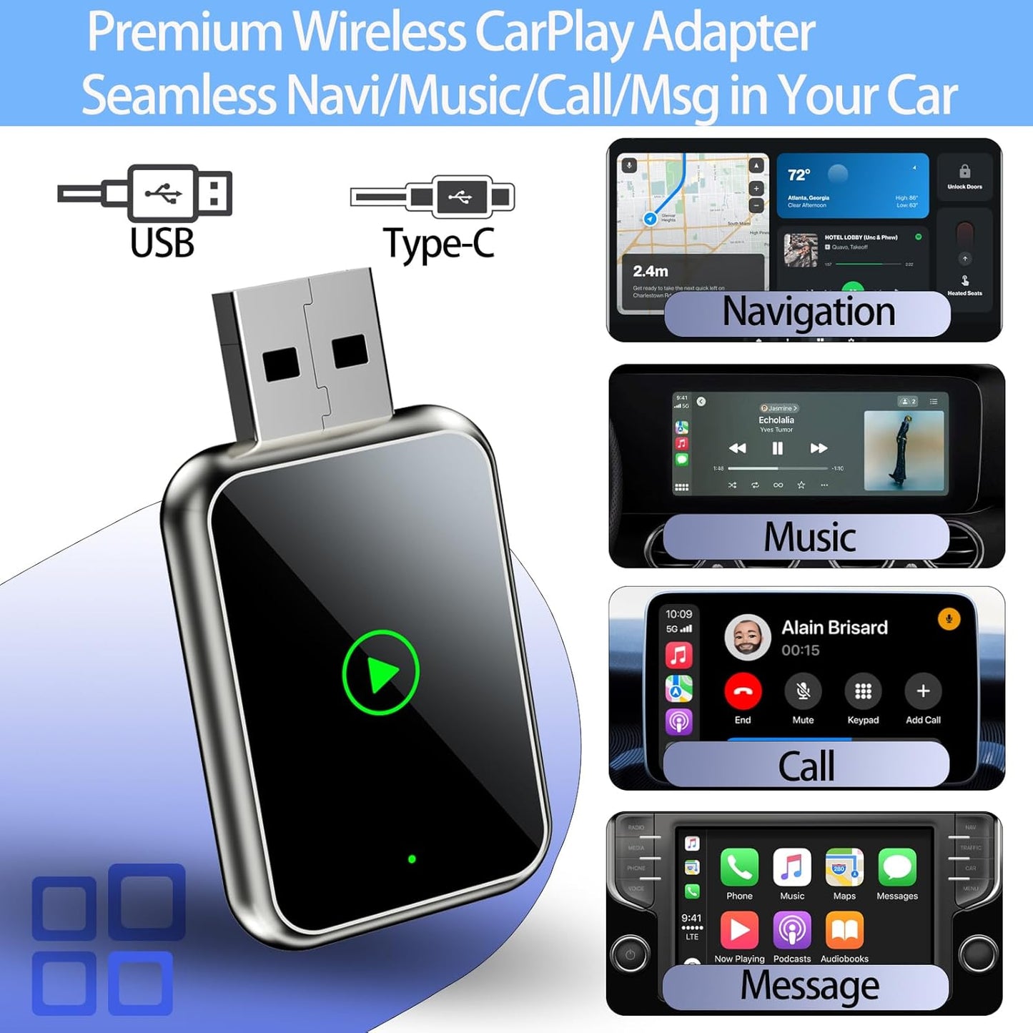 Wireless CarPlay Adapter for iPhone, Easily Upgrade Wired to Apple CarPlay Wireless Adapter, Fast Stable Connection Plug&Play Car Play Dongle for Cars from 2015+ Built-in CarPlay
