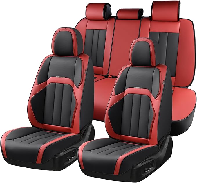 Coverado Car Seat Cover, Cover for Cars Front Seat, Premium Leather, Universal Fit Waterproof Seat Protectors, Car Seat Cushion Non-Slip for Most Cars-Black Red