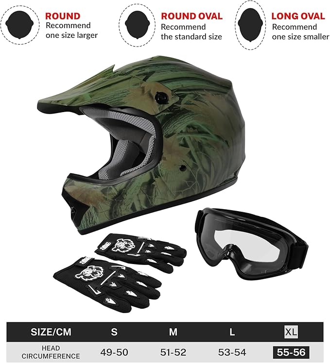 XFMT DOT Youth Kids Dirt Bike Helmet Full Face Motocross Helmets for Off-Road ATV Street Bike Four Wheeler Motorcycle with Goggles & Gloves(Maple Leaf, X-Large)
