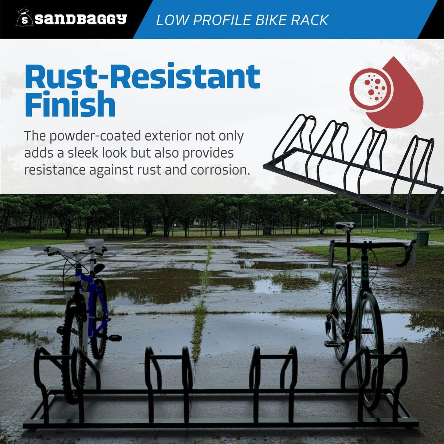 Sandbaggy Commercial Low Profile Bike Rack - Outdoor, Surface Mount, Steel - 4 Bike (4 Capacity (Low-Profile), 5)