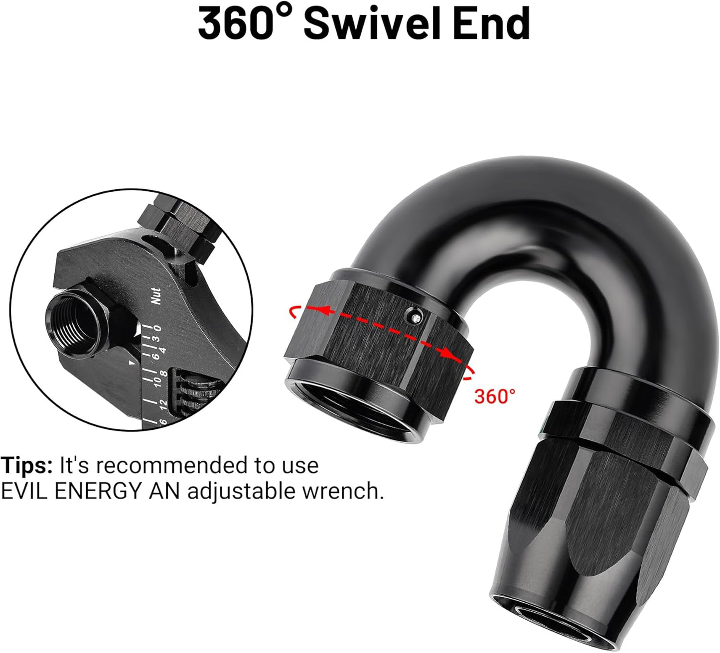 EVIL ENERGY 12AN 180 Degree One Piece Full Flow Hose End Fitting Swivel For CPE Braided Hose