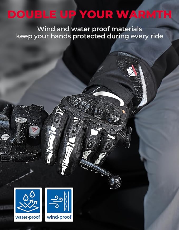 KEMIMOTO Winter Motorcycle Gloves, Rainproof Riding Warm Gloves with Touchscreen for Motorcycle Riding, ATV, UTV, Snowmobile Glow-in-The-Dark Green XXL