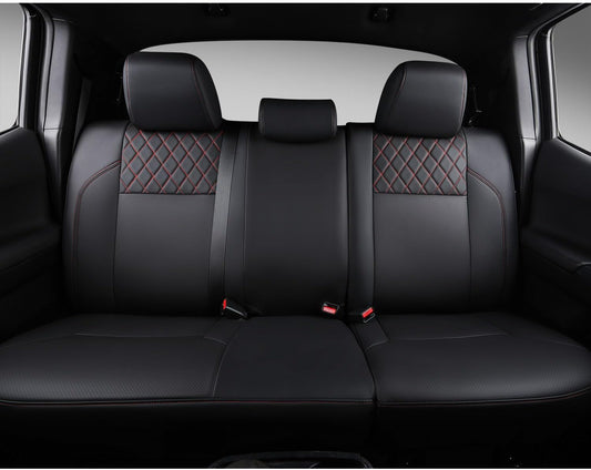 PTYYDS Seat Covers Compatible with 2016-2023 Toyota Tacoma Seat Covers Replacement for 16-23 Tacoma SR5 TRD Off Road Limited Accessories(Full Set,Black+Red)