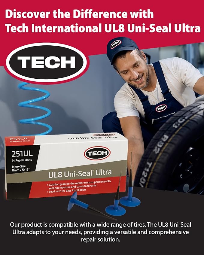 UL8 Uni-Seal Ultra Tire Repairs - One-Piece Stem and Cap Permanently Seals Punctures from Inside The Tire up to 5/16" (8mm), Box of 14