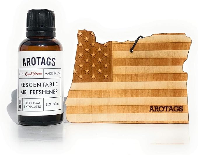 Arotags Car Air Freshener - Reusable Wood Diffuser - Hanging Odor Eliminator - Oregon Patriot - Cool Breeze Scent