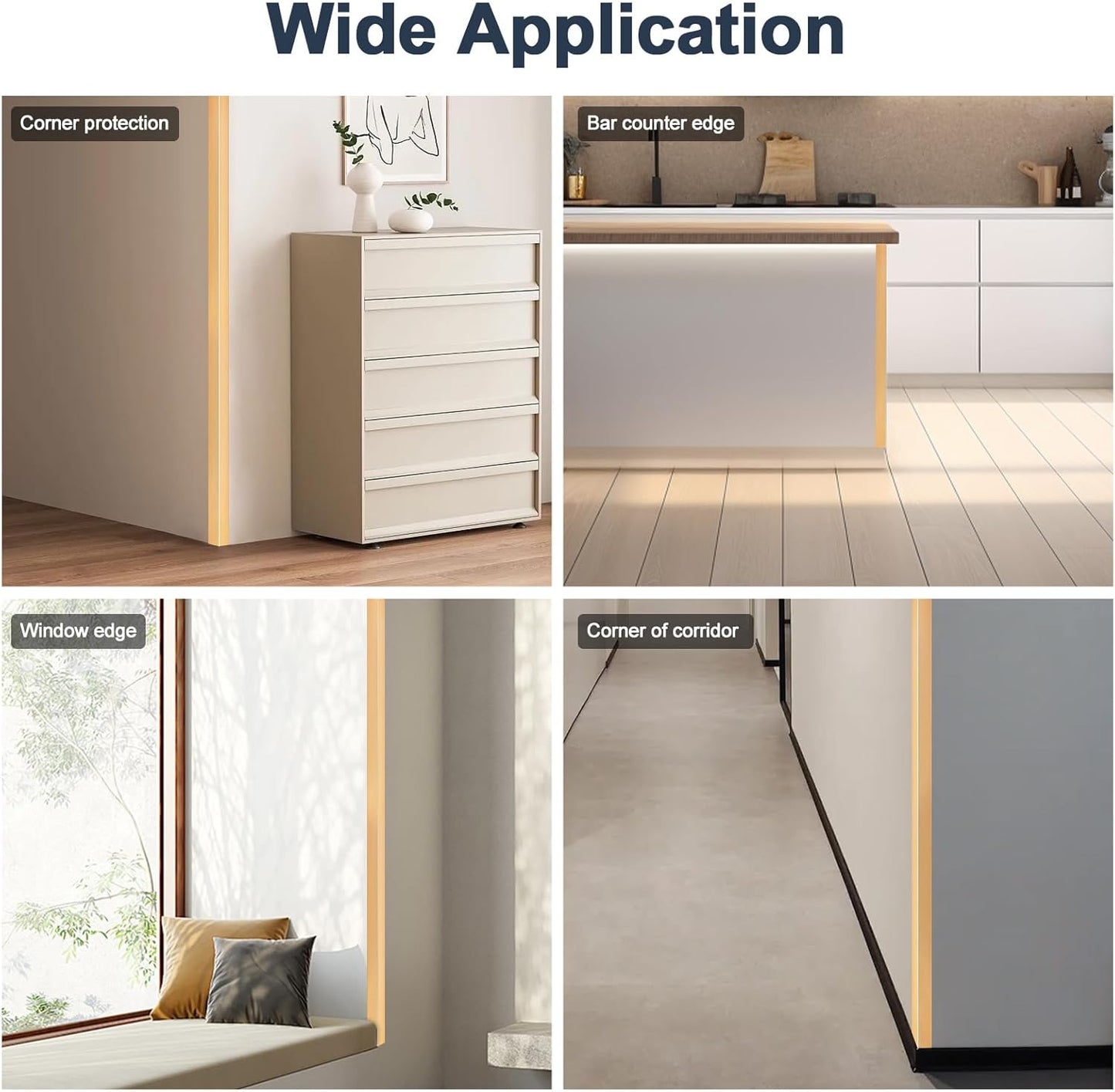 4PCS 45" Aluminum Metal Corner Protectors, Self Adhesive Corner Guards, Metal Wall Edge Protector Strip, Furniture Corner Protectors, Wall Cabinet Baseboard Decoration 45" x 2" (Copper Gold)