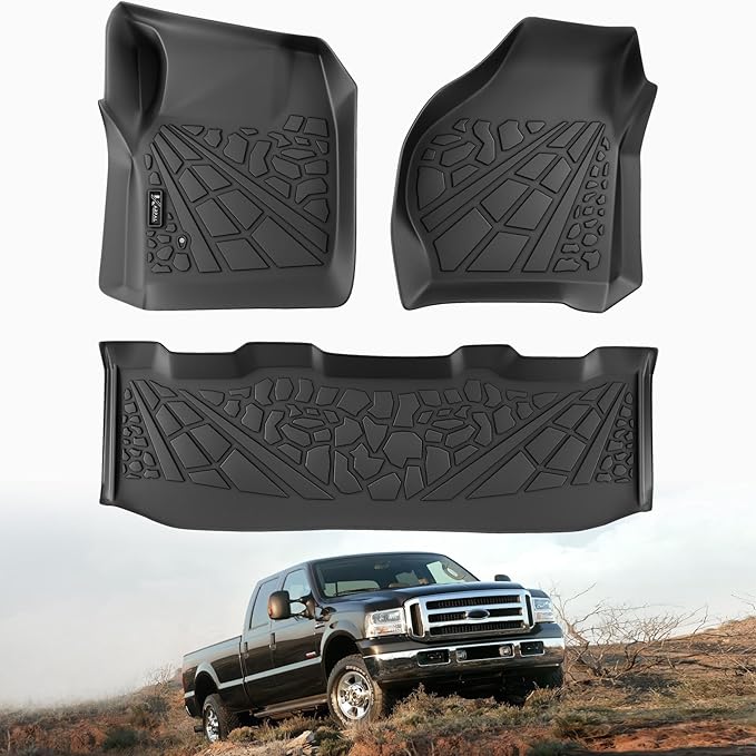 KARPAL Floor Mats Fit for 1999-2007 Ford F-250/ F-350/ F-450 Super Duty Crew Cab, Custom Fit All Weather TPE Ford Super Duty Accessories 1st & 2nd Row Car Floor Liners