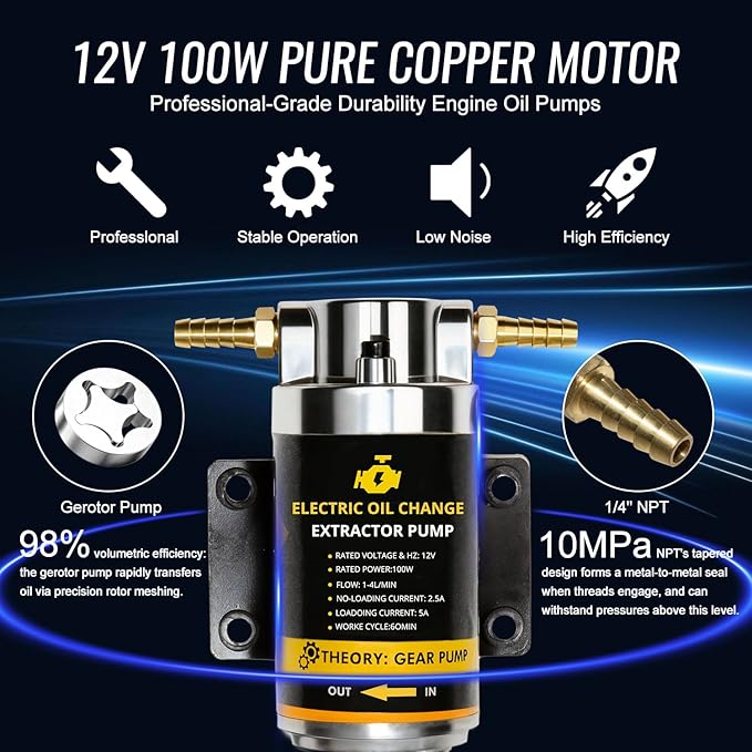 MILADO Portable Oil Change Extractor Pump, 12V 100W Electric Engine Oil Pump, Fluid Transfer Pump for Engine/Transmission/Gear Oil, Suitable for Boat, Car, Truck, Motorcycle, Lawnmower