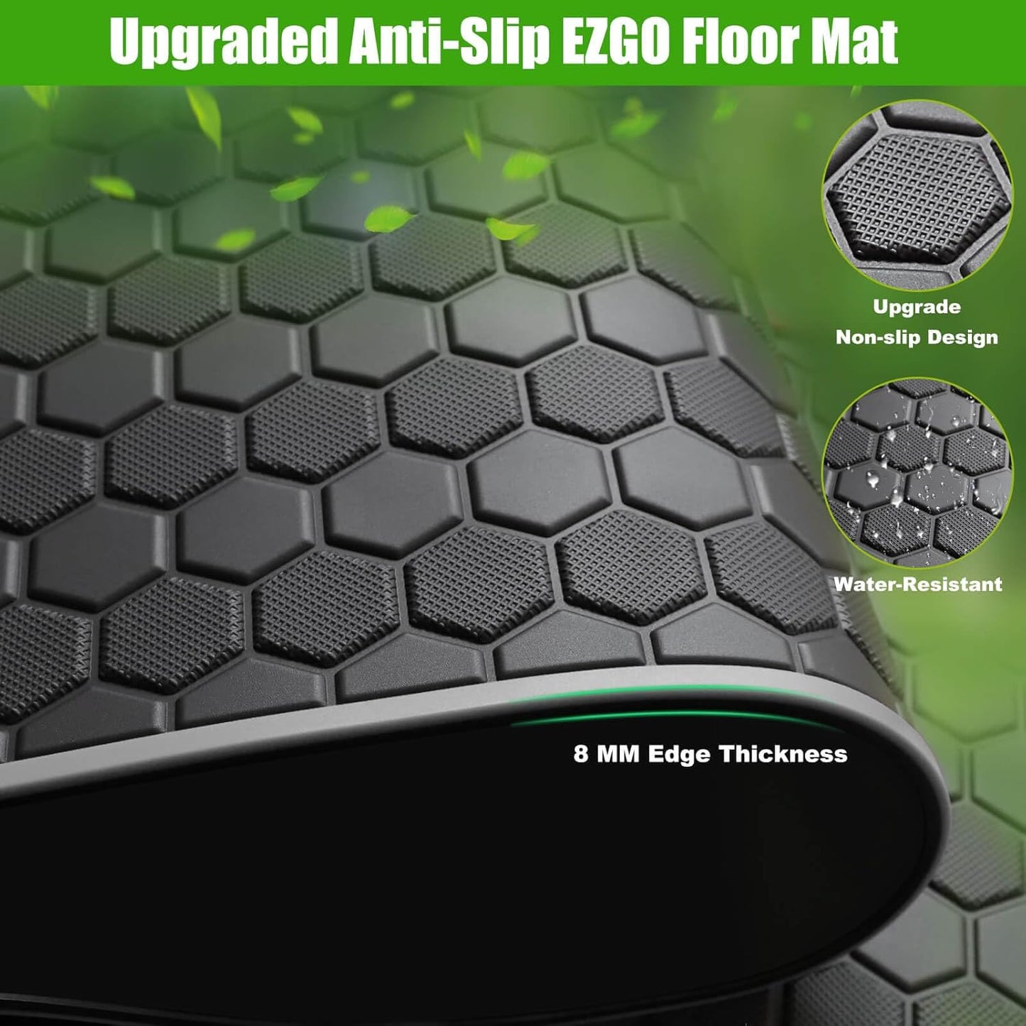EZGO TXT Golf Cart Full Coverage Floor Liner Mat, fits EZGO TXT (1994+), Valor(1994+), Express S4(2012-2020), Cushman Workhorse, EX1(2020), Thick Anti-Slip Rubber, Grey Trim