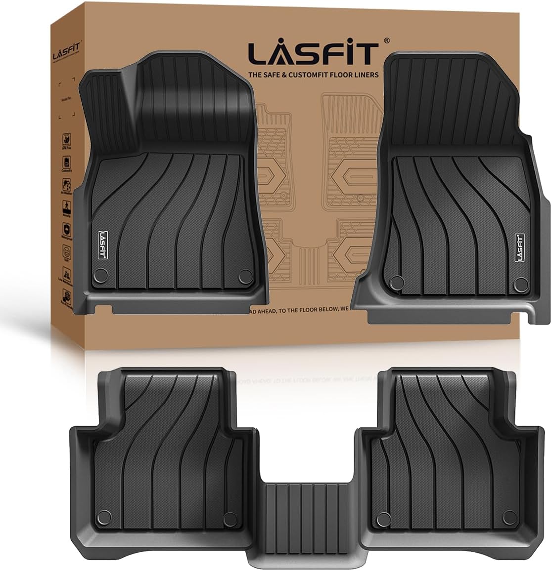 LASFIT Floor Mats for Porsche Cayenne 2019-2025 All Weather Floor Liner TPE Custom Fit 1st & 2nd Row Rubber Car Mats for Porsche Cayenne Automotive Accessories, Black, Easy to Clean