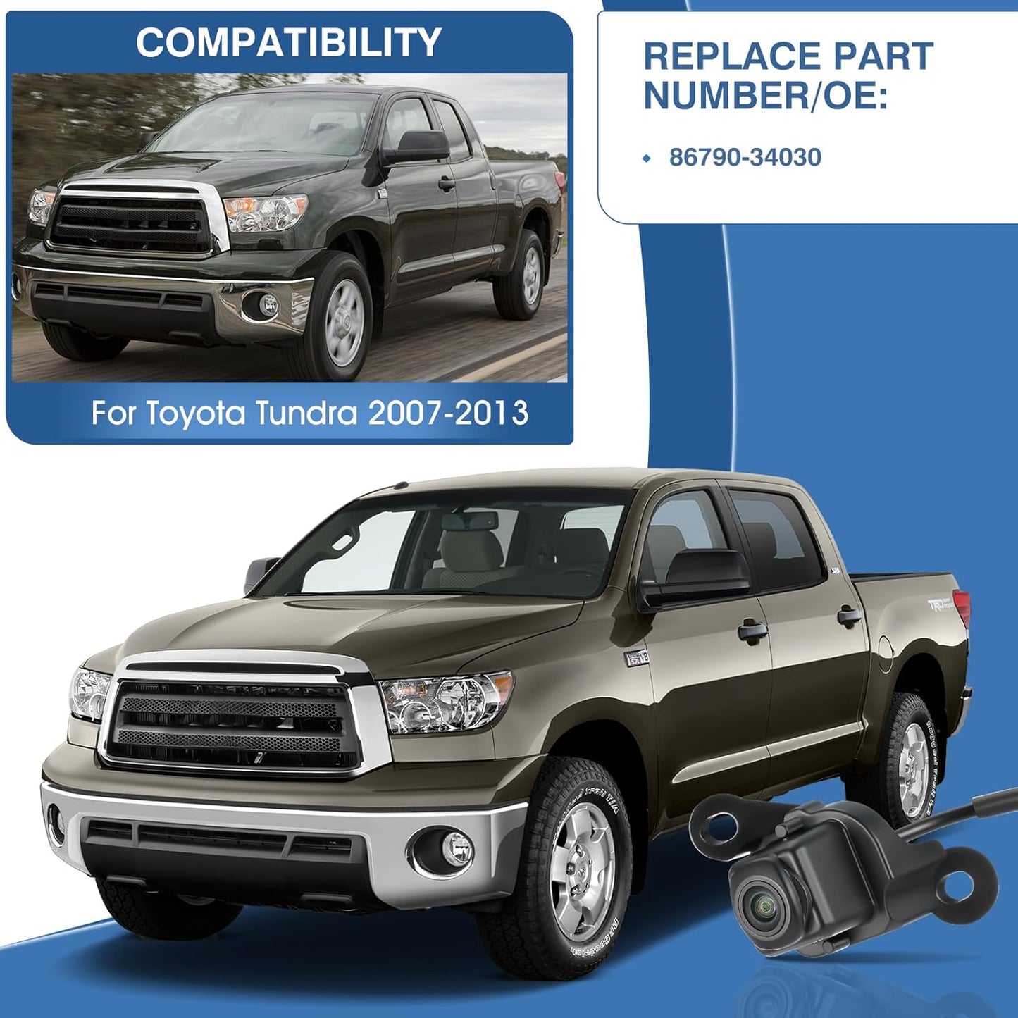 Rear View Backup Camera Fit for Toyota Tundra 2007-2013, Reversing Parking Assist Camera OE Replacement 86790-34030 86790-34011