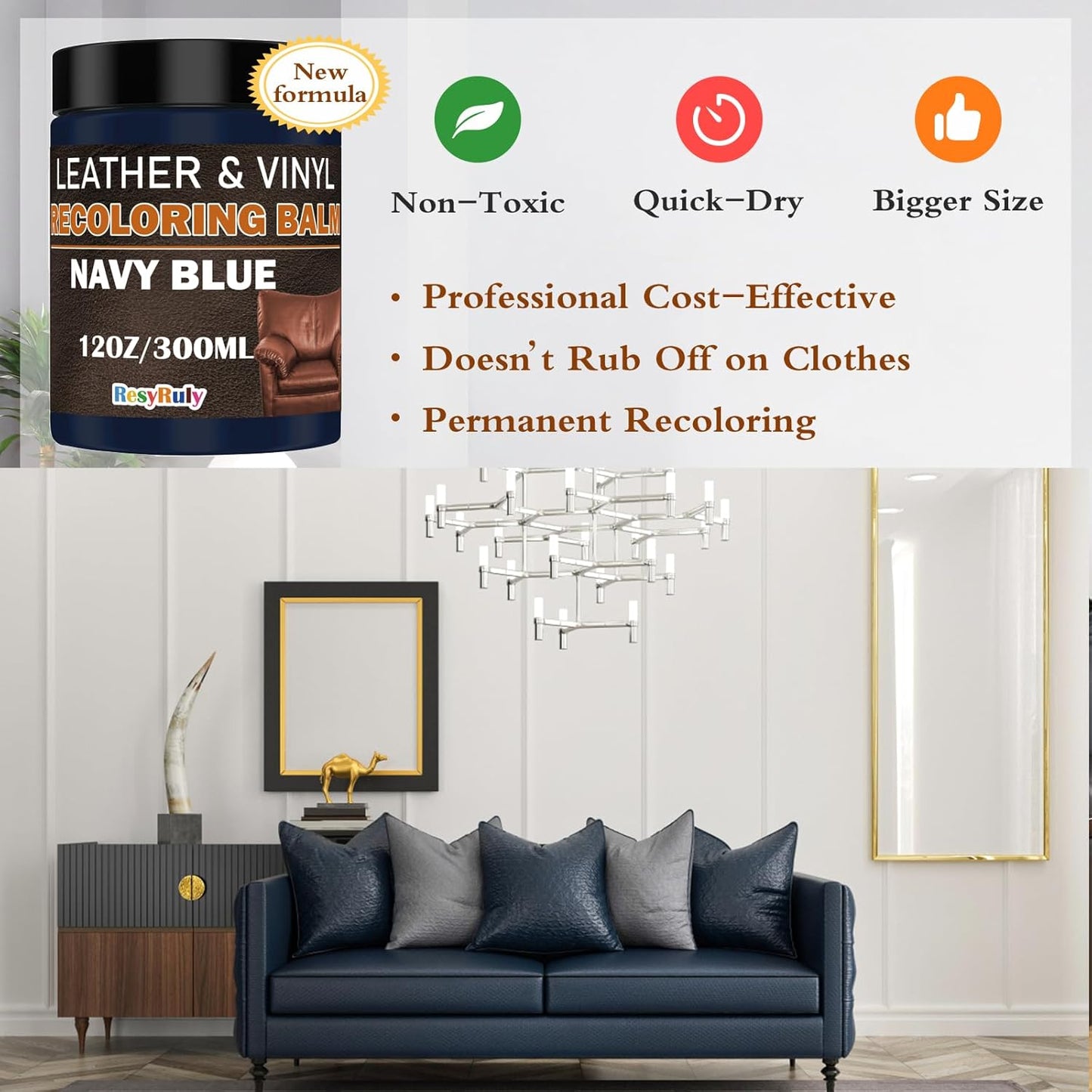 Navy Blue Recoloring Balm Restorer Refinish Liquid Fabric Dye Cream Leather Footwear Sneaker Shoes Boots Jacket Vinyl Paint Boat Car Seats Wood Furniture Couch Stain Remover Fade Scratches Repair