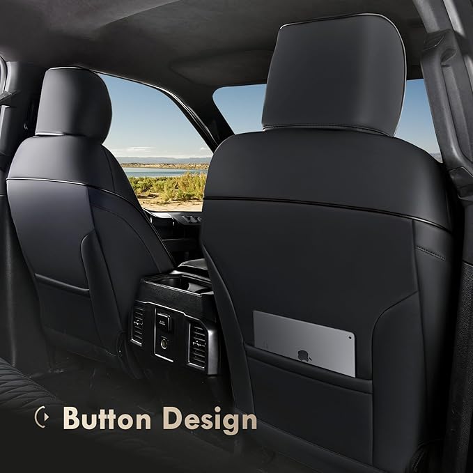 Coverado Leather Seat Cover, Custom Fit for Ford F150 Seat Covers, Ford F150 Truck Seat Covers Waterproof Fit for 2015-2025 F150 & 2017-2025 F250 F350 F450 Black - Front Pair